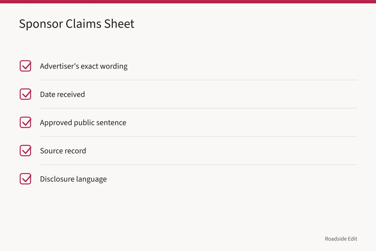 Checklist of items recorded on a sponsor claims sheet (Roadside renovation mistake prevention records: what to keep and why)