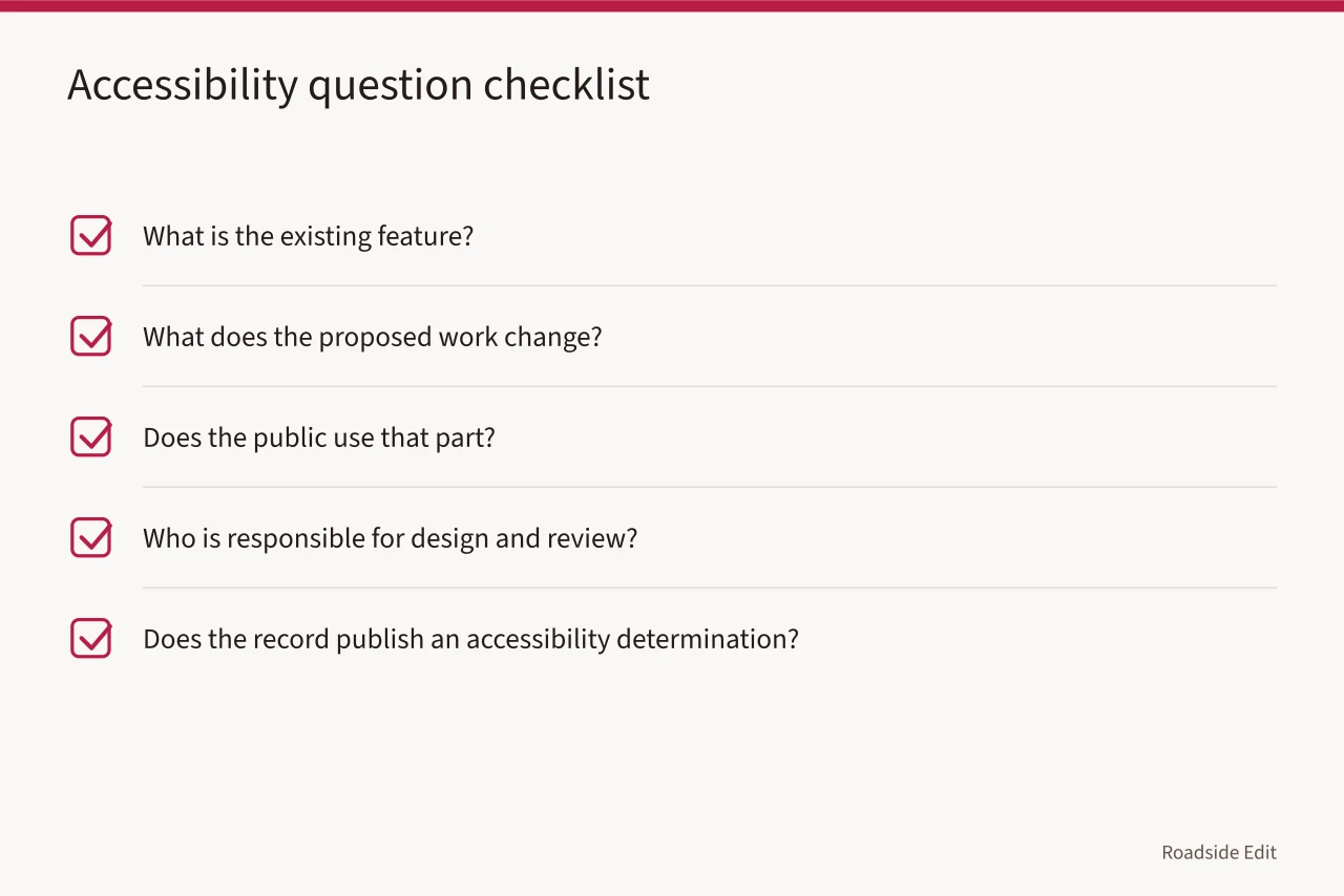 Checklist of accessibility questions for public-facing renovation changes (Roadside renovation safety questions to ask before any update)