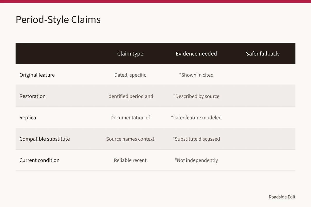 Table of claim types with required evidence and safer fallback wording (How vintage diner interior options compare on condition and disclosure)